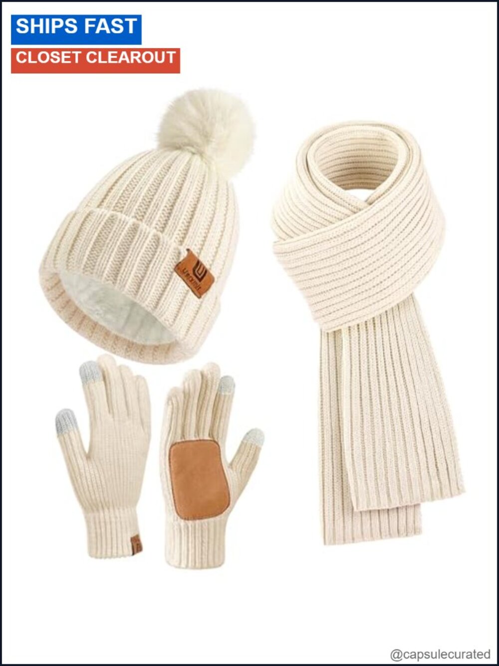 Women's Winter Beanie Hat Scarf Gloves Set Touchscreen Knit Pom Pom 3 in 1 Warm